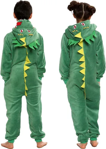 Vista 2 de Kids Girls Boys Overall Soft Fluffy Dinosaur All In One Jumpsuit 7-14 Years