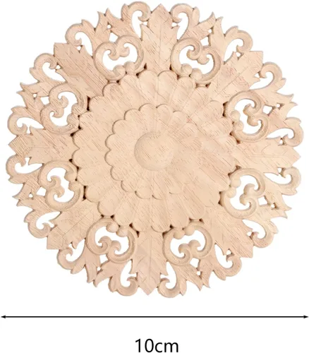 Vista 2 de MUXSAM Apliques de madera tallada en madera, calcomanías redondas de madera ornamentadas para armario, puerta, armario, cajón, pared, techo, 1