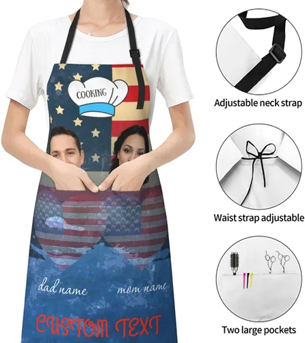 Vista 6 de Delantal personalizado para mujeres y hombres, delantal de cocina personalizado con bolsillos, delantales de chef personalizados