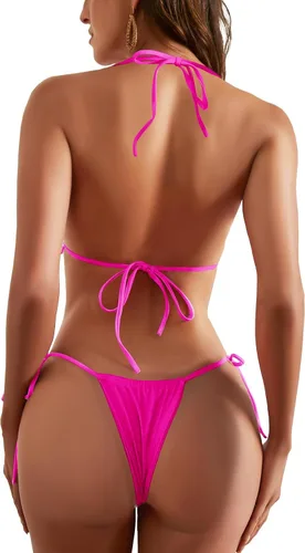 Vista 130 de Conjunto de bikini de dos piezas para mujer, sexy, halter, triángulo, trajes de baño brasileños