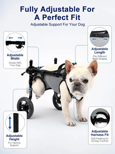 Vista 2 de Silla de ruedas para perros para patas traseras, carrito de ruedas ligero para perros con patas traseras para discapacitados, ajustable