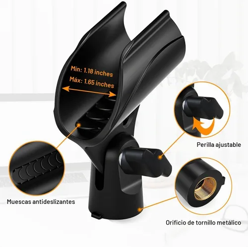 Vista 6 de Soporte de micrófono de mesa, soporte de micrófono de escritorio ajustable con clip de micrófono y macho de 5/8 pulgadas a tornillo hembra de 3/8