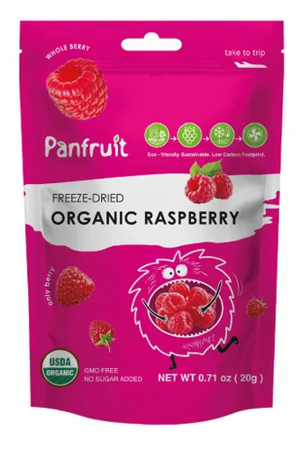 Vista 3 de PANFRUIT Bocadillos orgánicos liofilizados de frambuesa entera – 100% natural, sin azúcar añadido, sin OMG, sin gluten – 4 paquetes individuales