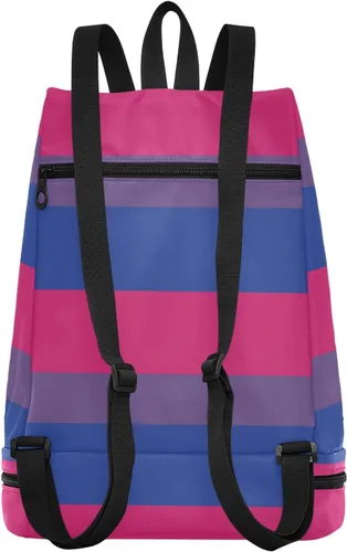 Vista 2 de innewgogo Mochila con cordón bisexual con bandera del orgullo bi para mujeres y hombres, bolsa de gimnasio deportiva con compartimentos húmedos