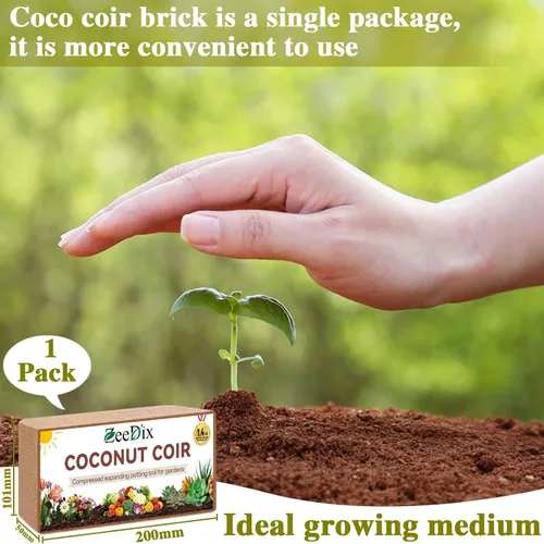 Vista 2 de ZeeDix 1 paquete de ladrillos de coco de coco, 100% orgánico comprimido de coco de fibra de coco tierra para macetas para plantas, sustrato de fibra