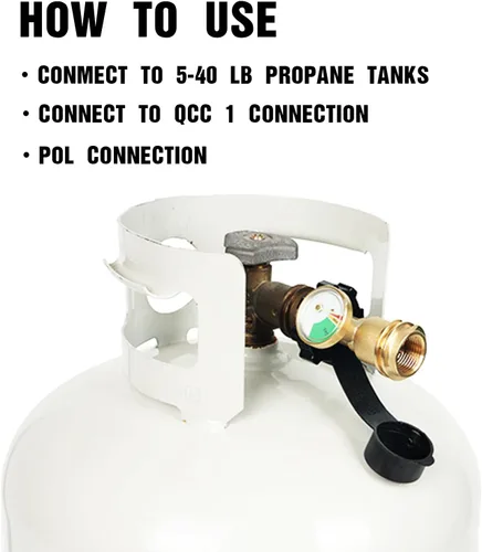 Vista 5 de Adaptador de tanque de propano de ajuste universal de 100 libras que convierte POL a QCC1 / Tipo 1 con adaptador de manguera de propano de calibre