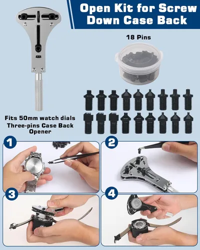 Vista 2 de Kit de reparación de relojes, kit de herramientas de repuesto de batería de reloj, kit de herramientas de extracción de eslabones de reloj, juego