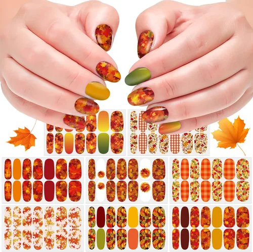 Vista 11 de 8 hojas de calcomanías de esmalte de uñas de Halloween, calcomanías de esmalte de uñas para festivales, tiras de esmalte de uñas para mujeres