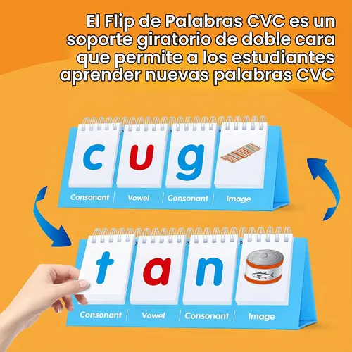 Vista 2 de CVC Word Flip Chart - 40 Tarjetas de doble cara con palabras de vocal corta, independiente, herramienta educativa de aprendizaje para suministros