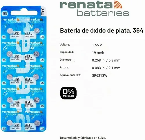 Vista 2 de Baterías de reloj Renata #364 10Pcs