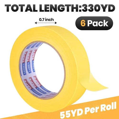 Vista 2 de ADHES - Cinta adhesiva amarilla para pintores, 0.7 pulgadas x 55 yardas x 6 rollos, cinta segura para pared sin residuos para pintura de pared