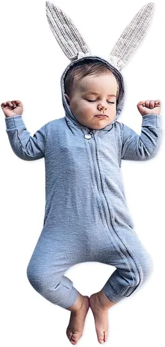 Vista 119 de Simplee Kids Enterizo con diseño de conejo de Pascua con capucha, para bebé, overol con cremallera y orejas largas