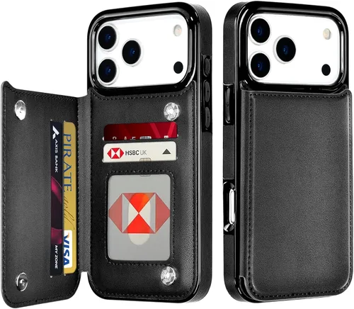 Vista 11 de Bizzib Funda tipo cartera para iPhone 17e con tarjetero, piel sintética de alta calidad, ranuras para tarjetas, protección contra caídas, a prueba