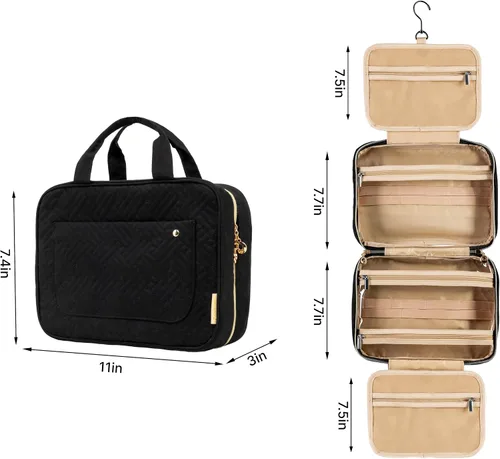 Vista 2 de Carrywell - Neceser de viaje con gancho para colgar, organizador de maquillaje, bolsa de cosméticos resistente al agua para contenedores