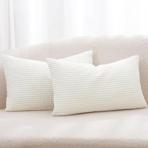 Vista 26 de PHF Funda de almohada 100% algodón con tejido de gofre, 22 x 22 pulgadas, sin relleno, paquete de 2 elegantes fundas de almohada cuadradas