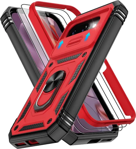 Vista 244 de Gritup Funda para Google Pixel 6 con cubierta deslizante para cámara y protector de pantalla (2 unidades), soporte de anillo giratorio 360°, funda