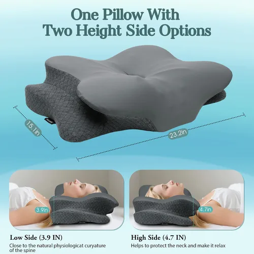 Vista 2 de Almohada cervical para dormir, almohadas de espuma viscoelástica para aliviar el dolor de cuello, almohada ergonómica de contorno de apoyo