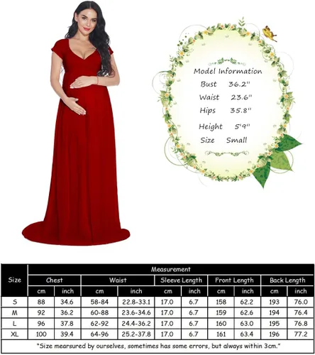 Vista 7 de ZIUMUDY Vestido de gasa de maternidad envuelto de manga corta con frente cruzado para fotografía maxi vestido para baby shower