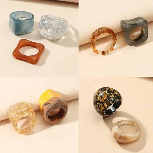Vista 2 de Anillos gruesos de resina, anillos de resina acrílica, anillos anchos y gruesos para nudillos, anillo de articulación apilable, retro, acrílico