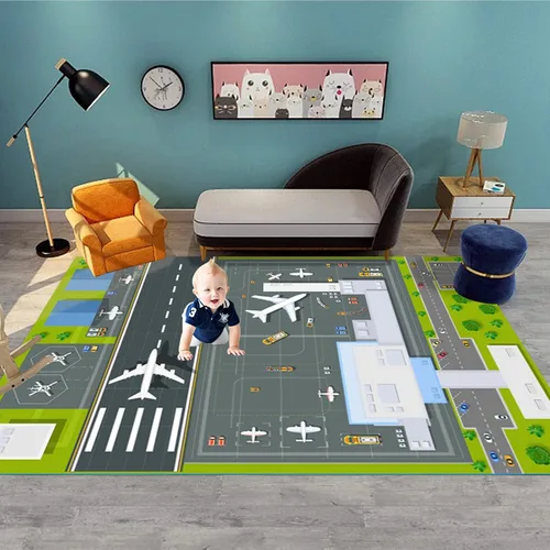 Vista 3 de Tapete grande de juego para el aeropuerto para jugar con autos pequeños, alfombra educativa de tráfico por carretera, divertida alfombra