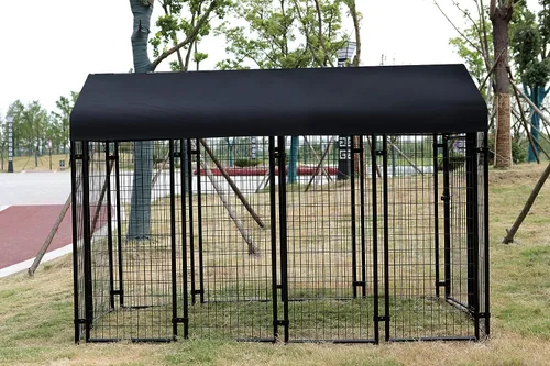 Vista 7 de Amazon Basics - Perrera rectangular soldada de alambre seguro para exteriores, para gatos, perros grandes, negro, 102 x 48 x 72 pulgadas