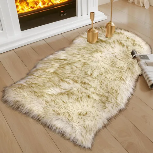 Vista 54 de Ciicool Alfombras de Piel de Oveja Sintética Suaves Alfombra de Piel Sintética Suave Beige Alfombra Esponjosa Funda para Silla y Sofá Alfombra
