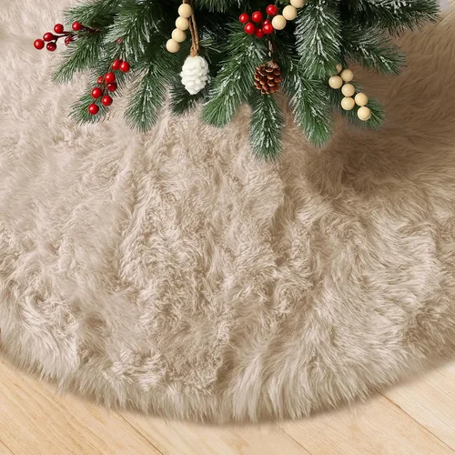 Vista 15 de Falda de árbol de Navidad de felpa negra de 24 pulgadas, pequeña, de piel sintética gruesa, lujosa decoración navideña para Año Nuevo, decoración