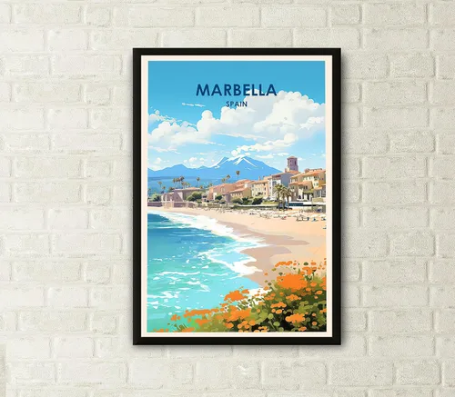 Vista 2 de Póster de viaje de Marbella, póster de Marbella, impresión de Marbella, póster de paisaje de la ciudad, póster colorido, carteles de viaje, arte