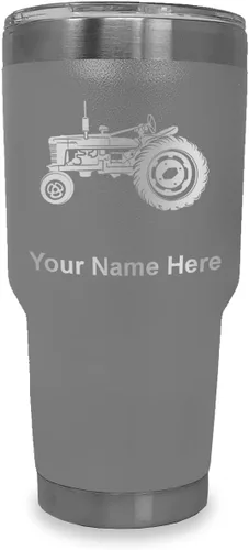 Vista 39 de LaserGram Vaso aislado al vacío de 20 onzas, Old Farm Tractor, grabado personalizado incluido (negro)