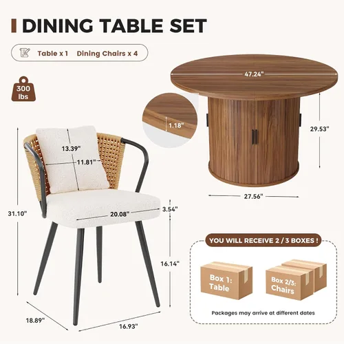 Vista 61 de Miereirl Moderno juego de comedor de 5 piezas para mesa redonda de madera de 4,31.5 pulgadas con estante de almacenamiento semiabierto y puerta