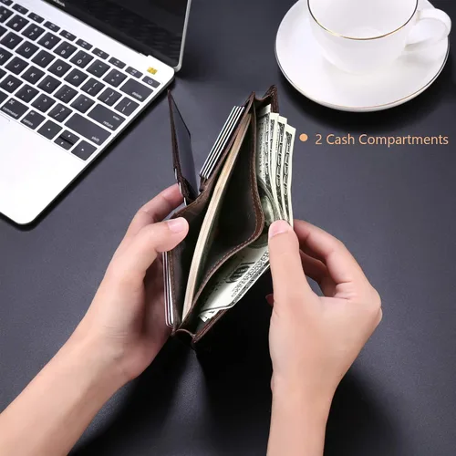 Vista 6 de GOIACII Carteras para hombres de gran capacidad de cuero genuino RFID plegable hombres billeteratitular de la tarjeta de crédito con ventana
