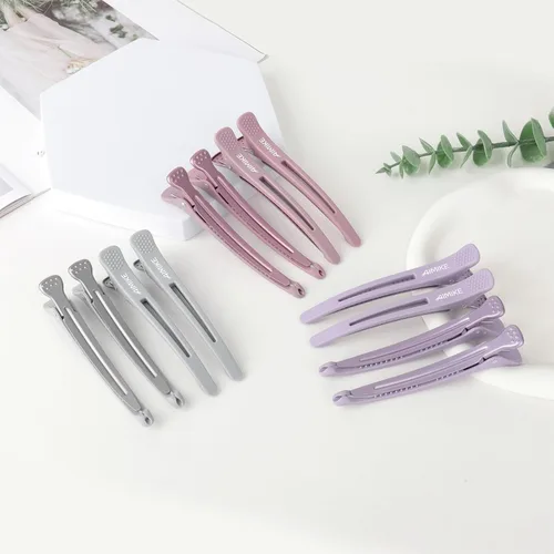 Vista 7 de AIMIKE Pinzas para peinar con pico de pato de silicón sin arrugas para sección, corte y uso en salón Clips de pico de pato con bandas de silicona