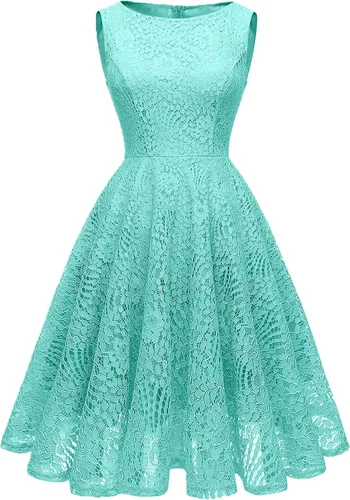 Vista 2 de Kingfancy - Vestido de fiesta de dama de honor con encaje floral para mujer vestido de cóctel con cuello bote