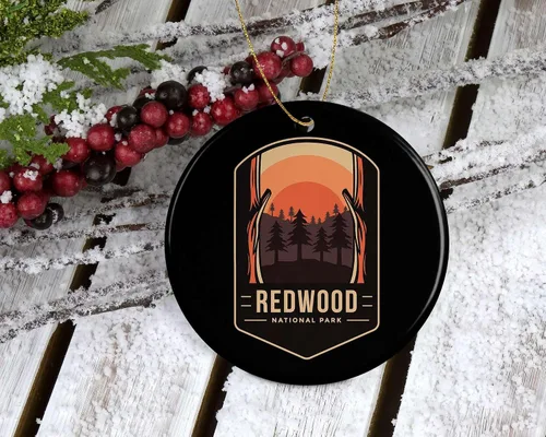 Vista 3 de Adorno del Parque Nacional Redwood – Regalo del Parque Nacional Redwood – Adorno de Navidad de Redwood – Decoración del Parque Nacional Redwood