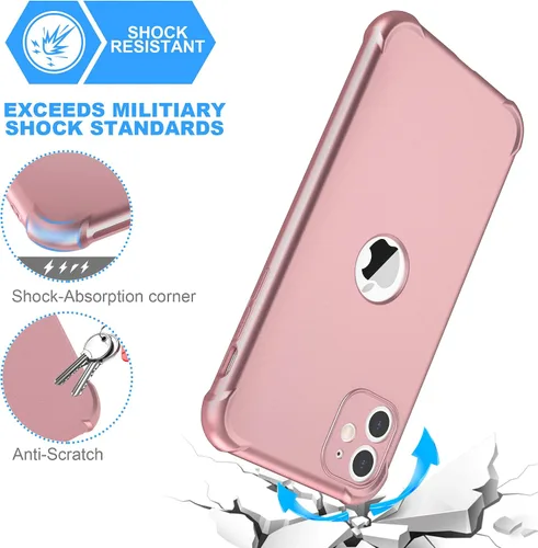 Vista 6 de ORETECH - Funda 3 en 1 para iPhone 11 con 2 protectores de pantalla, color oro rosa Full Body Shockproof Design Smooth Texture,15FT Military