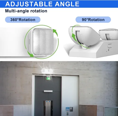 Vista 4 de Luces de emergencia LED con batería de respaldo, dos luces LED de emergencia comerciales ajustables, CA 120/277V, certificado UL 924, accesorio