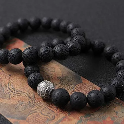 Vista 3 de Pulsera volcánica de obsidiana de plata de ley para hombre