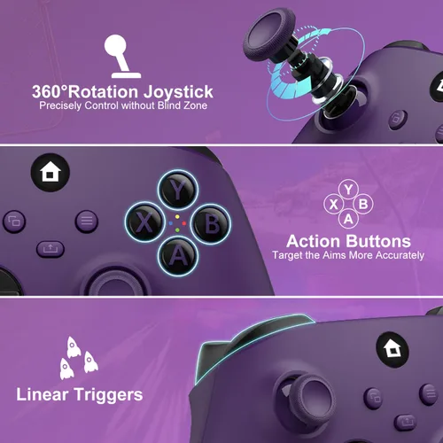Vista 6 de ADHJIE Xbox One Controller, 2.4GHz Wireless Controller Compatible with Xbox One/One S/One X/Xbox Series S/X/PC with 3.5mm Headphone Jack, Purple