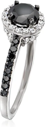 Vista 3 de Ross-Simons 150 ct tw Black and White Diamond Halo Ring in Sterling Silver