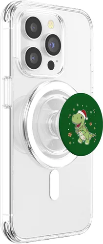 Vista 3 de Luces de hadas de Papá Noel de dinosaurio T-Rex PopSockets MagSafe PopGrip para iPhone