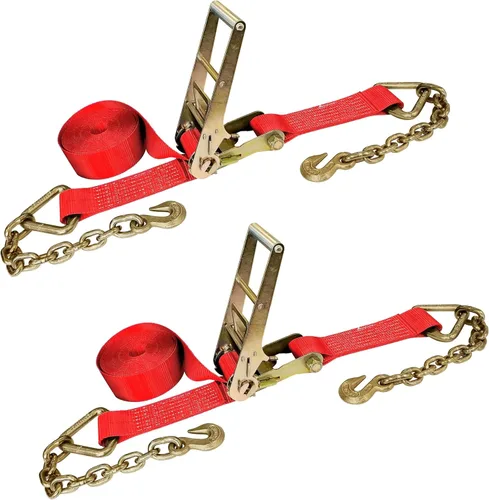 Vista 18 de Mega Cargo Control Correas de trinquete de 3 pulgadas x 30 pies con ganchos de agarre y extremo de cadena, correas de anclaje negras - 1 paquete