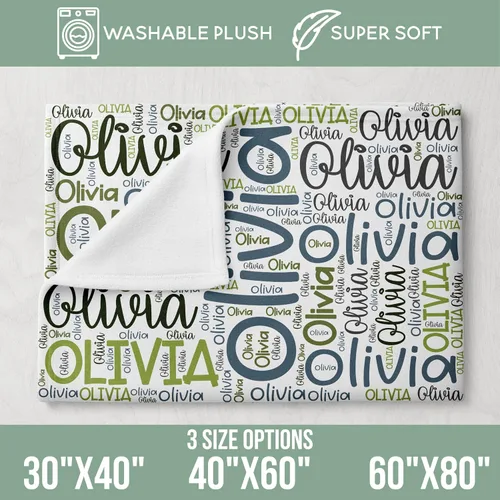 Vista 3 de Manta de bebé personalizada para niños con nombres artísticos de palabras, 30 x 40 pulgadas, 12 colores y 9 fuentes, mantas personalizadas para niños