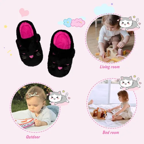 Vista 5 de Pantuflas esponjosas para niñas pequeñas, bonitas, de unicornio, gato, para interiores, hogar, zapatos de casa, zapatos de felpa mullida