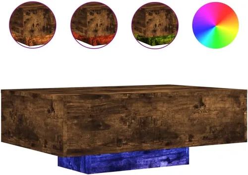 Vista 2 de Mesa auxiliar para sala de estar, mesa de centro con luces LED, roble ahumado, 33.5 x 21.7 x 12.2 pulgadas, adecuada para dormitorios, salas
