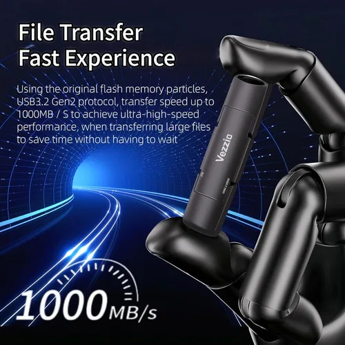 Vista 5 de Unidad externa SSD Vezzio USB Velocidad de hasta 1000 MB/s Pulgar, USB 3.2 Gen2+Tipo C SSD portátil de doble puerto, memoria USB para iPhone17, 16