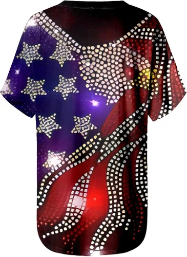 Vista 4 de Tuianres Patriotic Shirts for Women Independence Day T-Shirts Tops Short Sleeve V Neck Loose 4th of July Patriotic Tees