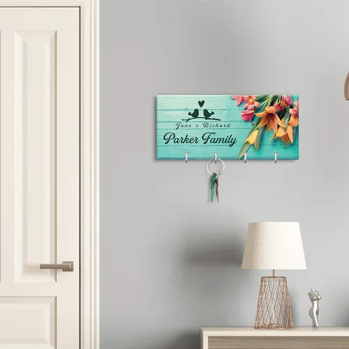 Vista 4 de Llavero personalizado para pared, colgador de llaves personalizado con apellido 12 diseños, 8 opciones de fondo Regalos de inauguración
