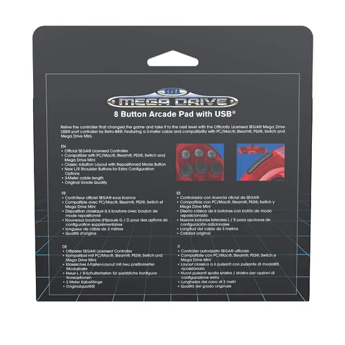 Vista 3 de Retro-Bit Official Sega Mega Drive USB Controller 8-Button Arcade Pad for Sega Genesis Mini, Switch, PC, Mac, Steam, RetroPie, Raspberry Pi - USB