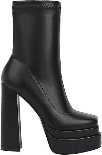 Vista 4 de vivianly Botas de plataforma a media pantorrilla para mujer, con punta cuadrada, tacón grueso, botines con cremallera lateral Chelsea