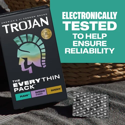 Vista 8 de Trojan Bareskin - Preservativos finos, paquete variado Everythin, condón de látex lubricado, 10